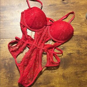 Sexy Red Lace Bodysuit Valentine’s Day Ready Teddy $30 BodyRage NWT